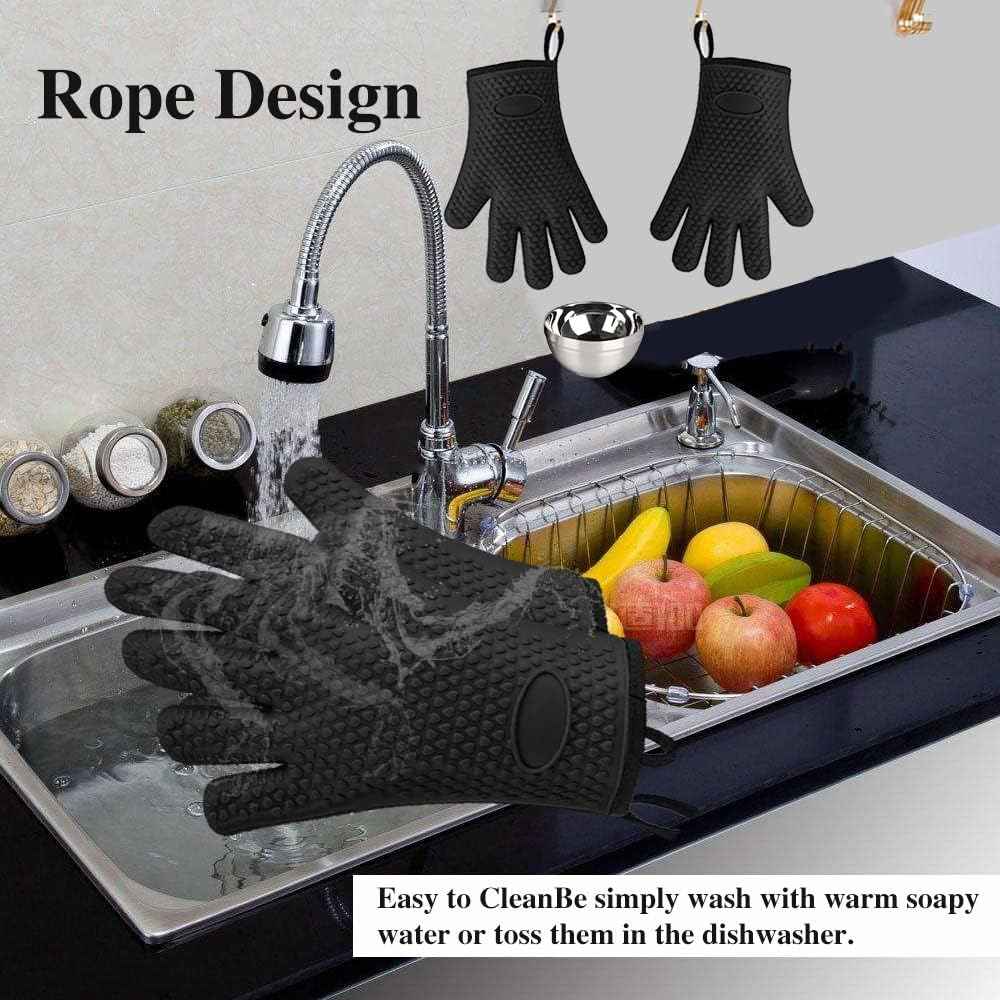 Silicone Cooking Gloves,Oven Mitts for Grilling,BBQ Mitt, Kitchen - Safe Handling of Pots and Pans, Extreme Heat Resistant BBQ, Internal Protective Cotton Layer - Heat Resistant