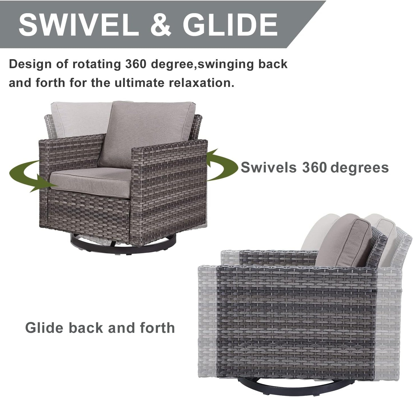 HUMMUH 7 Piece Patio Furniture with Fire Pit 30in 55,000 BTU,PE Wicker Outdoor Conversation Sets - Couch,Patio Swivel Chairs and Ottomans,Side Table for Porch,Garden,Backyard