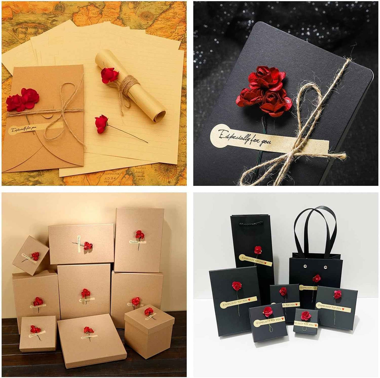 144 Pcs Artificial Mini Fake Rose Flower, Handmade Small Paper Flowers for Crafts Wedding Bouquet Mini Paper Flowers with Stems for DIY Crafts Gift Wreath Scrapbooking HairClips Decoration(Red)