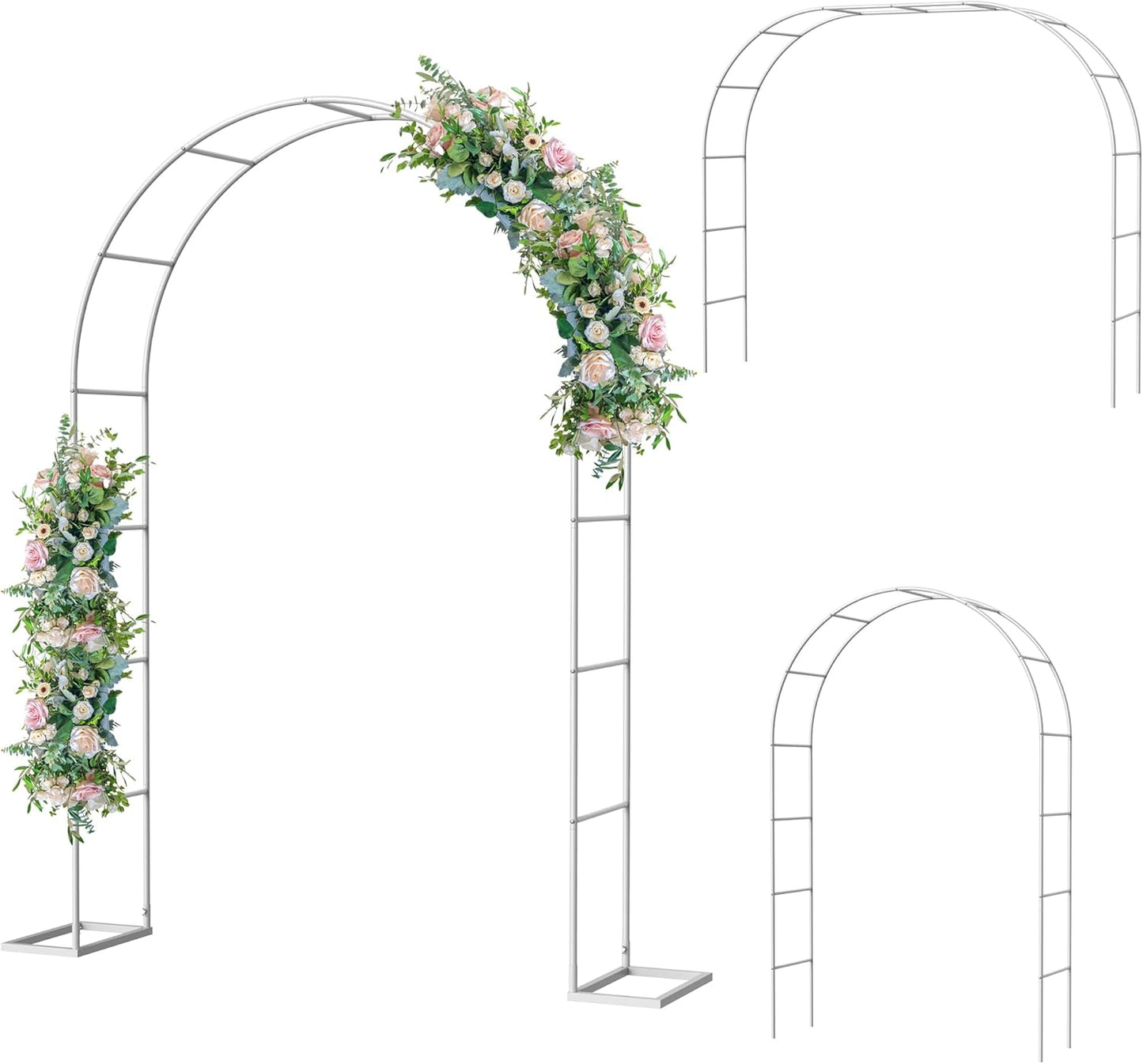 Metal Garden Arch Trellis Arbor, Wedding Arch Stand with Steel Frame,5.3'W * 7.6'H or 7.9'W * 6.3'H Ft,for Garden Arbor Trellis & Climbing Plant, Bridal Party & Ceremony Decorations (White)