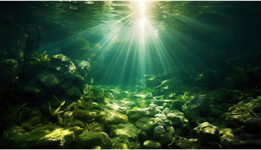 Underwater Sunray Aquarium Background Deep Ocean Rock Cave Fish Tank Background Under The Sea Coral Reef Aquarium Backgrounds Ocean Floor Tropical Fish Terrarium Backgrounds 30x12in