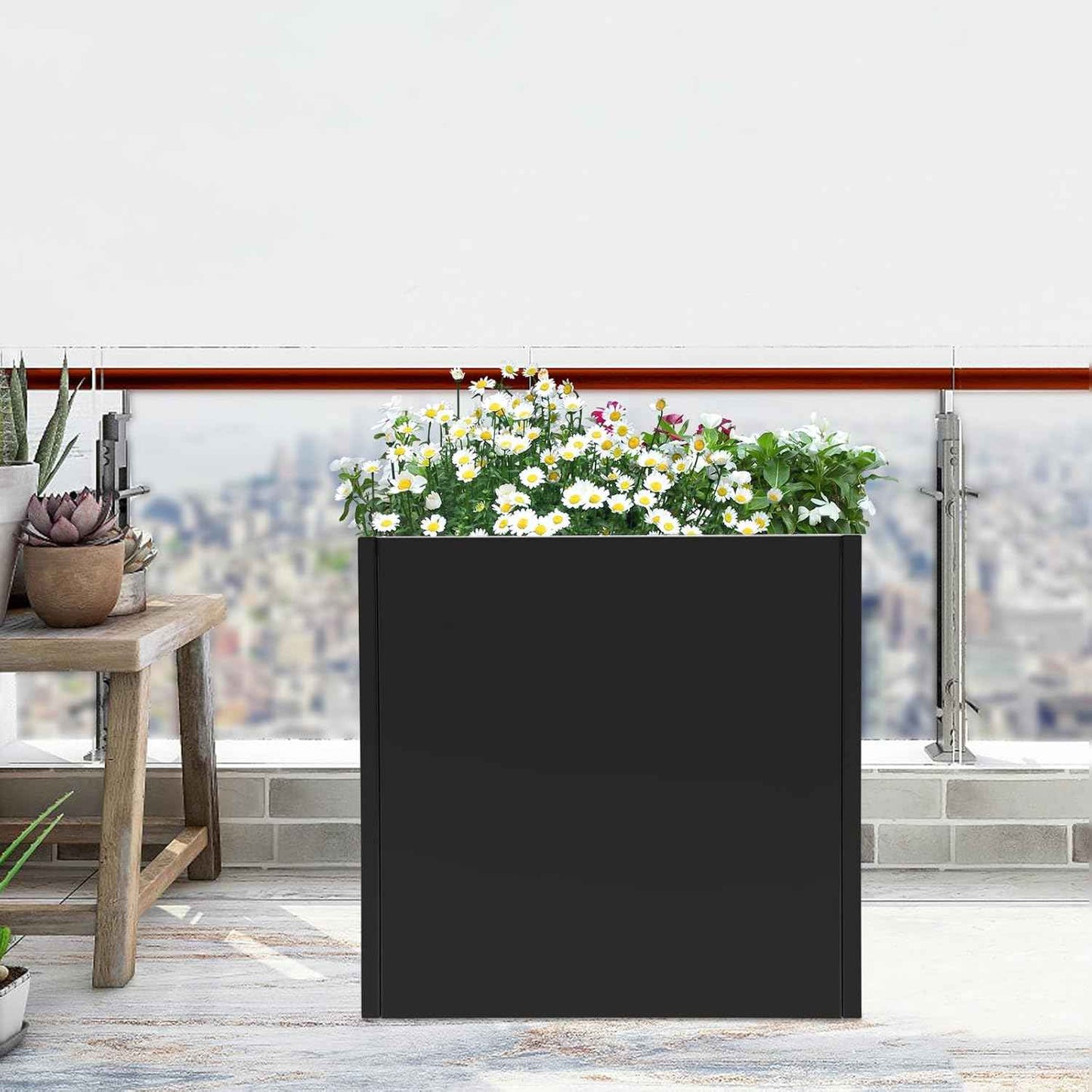 Large Black Square Planter Box, Square Indoor Outdoor Planters, Heavy Duty Cube Steel Planter, Modern Metal Flower Pot Container for Gardening Balconies Gardens Decorating (26 x 26 x 26 inch)