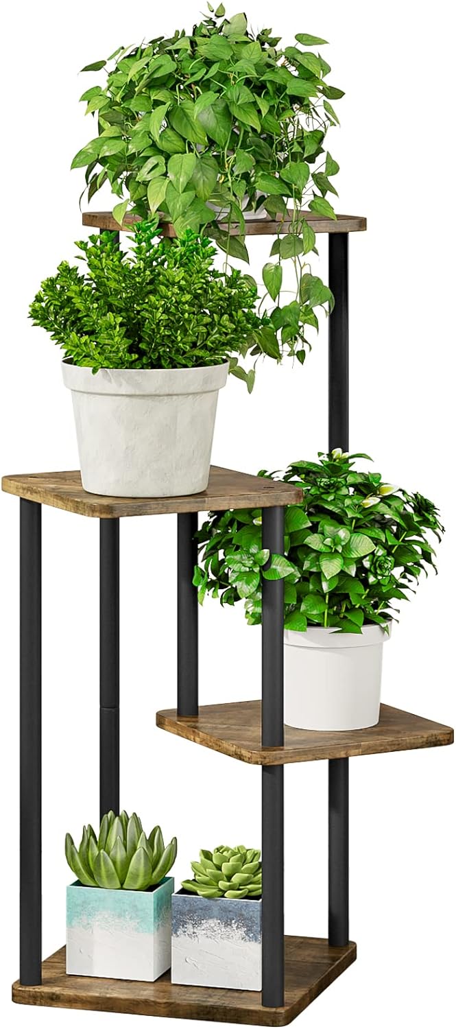 AZERPIAN Plant Stand 4 Tier Indoor Metal Flower Shelf for Multiple Plants Corner Tall Flower Holders for Patio Garden Living Room Balcony Bedroom, Black (4 Tier-Black)