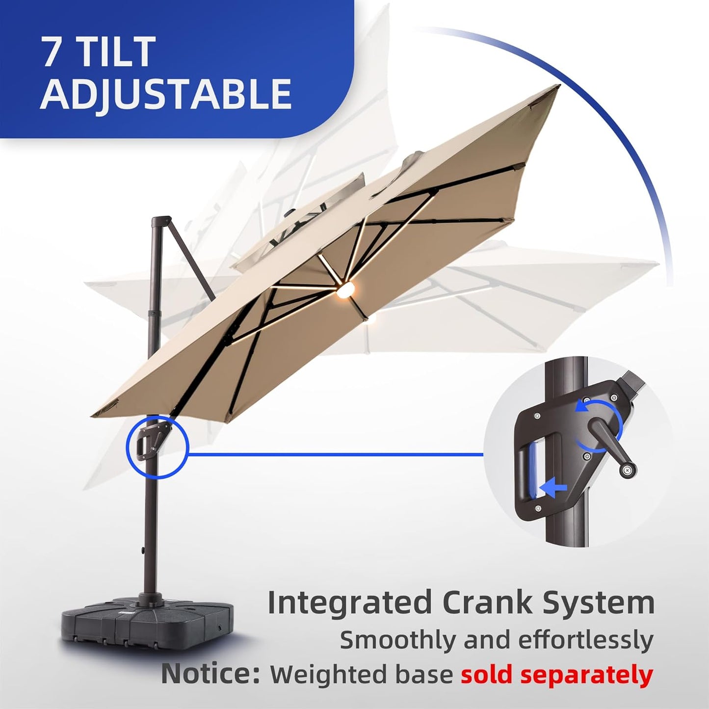 9 X 12 FT Cantilever Outdoor Patio Umbrella with Led Lights Heavy Duty Windproof Double Top Large Rectangle Offset Umbrellas with 360-degree Rotation for Garden Pool Deck Backyard, Beige