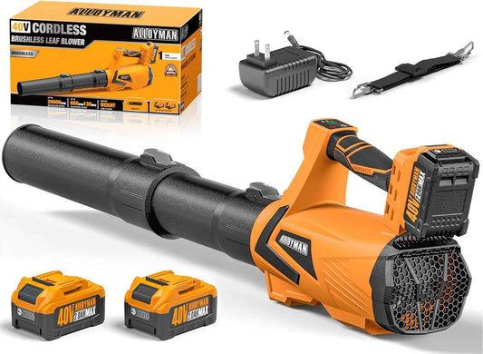 Alloyman Leaf Blower Cordless 40V, 650CFM Electric Leaf Blower with 2×2.0Ah Batteries and Charger, 3 Speed + Turbo Mode Battery Powered Blower for Lawn Care, Leaves, Dust, Snow, Brushless Motor