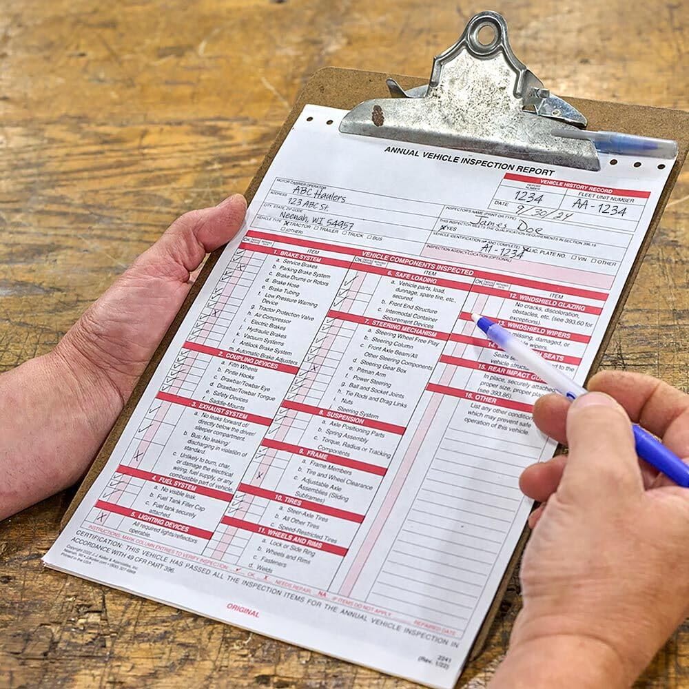 J. J. Keller 25-Pack, Annual Vehicle Inspection Report Form & Red FMCSA Label Aluminum, 3-Ply Carbonless Form, DOT Compliant