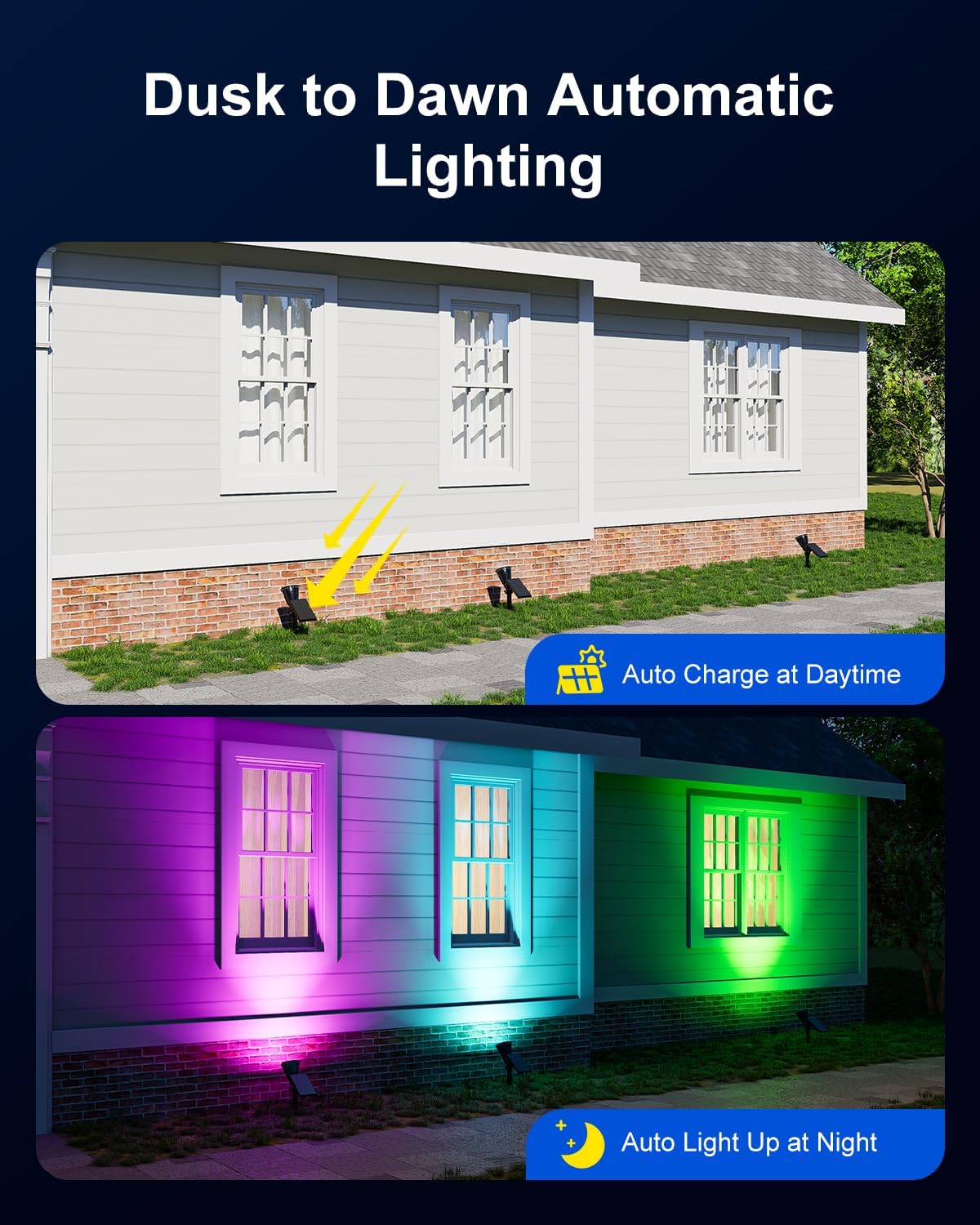 Color Changing Solar Spotlights Outdoor for Tree, Flower, Plant, Statue, Decorations, Wall, Waterproof Rainbow Lanscape Spot Lights for House Outside, Yard, Garden, Patio, 8 Coloful Uplighting Modes