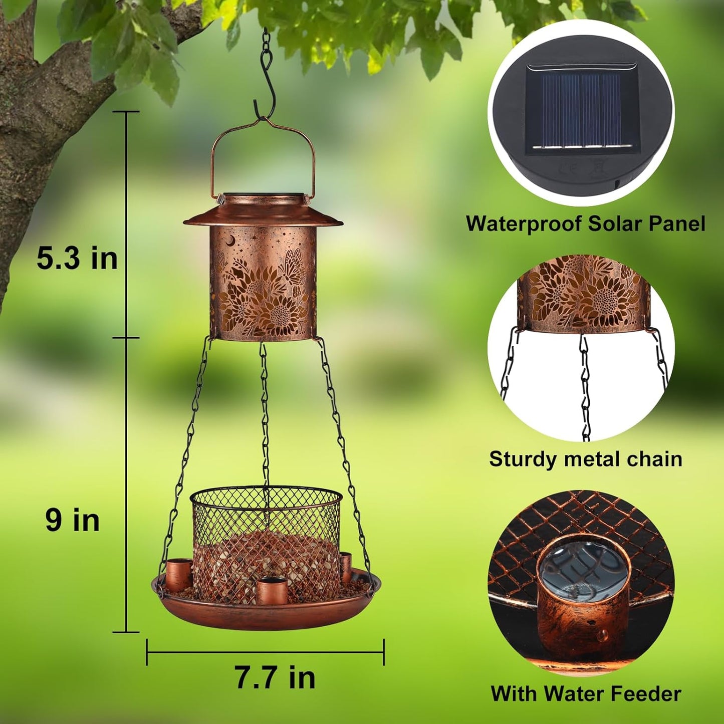 Butterfly Solar Bird Feeder for Outdoor Hanging Gifts for Women Mom Sunflower Metal Wild Birdfeeder Garden Lantern Decor Lanterns Outside for Yard Patio Lawn Pathway Landscape