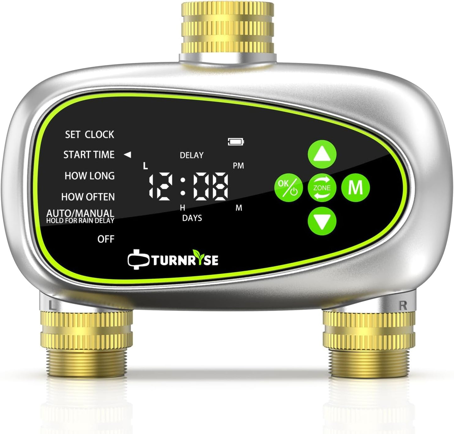 Water Timer for Garden Hose - 2 Zone Sprinkler Controller with Soil Moisture Sensor, Rain Delay & Brass Inlet Programmable Hose Timer, Automatic Drip Irrigation System for Yard Lawn Greenhouse