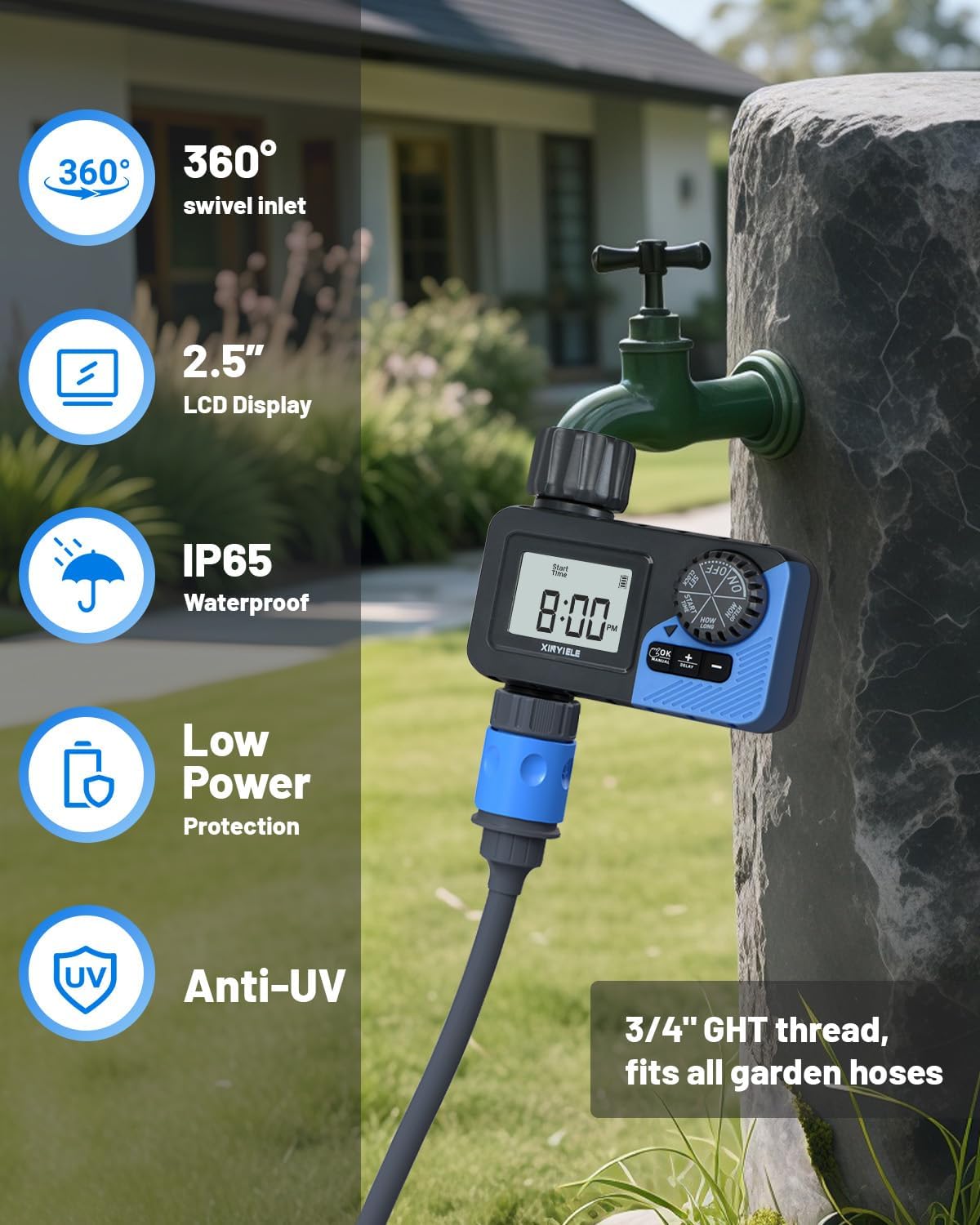 Smart Sprinkler Timer, Programmable Garden Smart Hose Watering System Equipment for Garden, Automatic Irrigation for Yard/Lawn, 1 Outlet