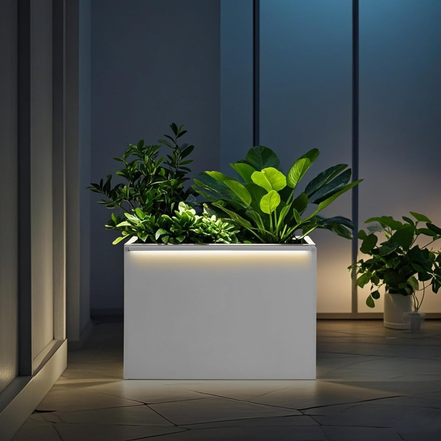 GSK White LED Metal Planter Boxes Magnetic LED Lighting Strips × 2 Galvanized Extra Large Tall Raised Garden Bed Trough Durable Indoor Outdoor Flower Divider Shelf Versatile Plant Stand Space Divider