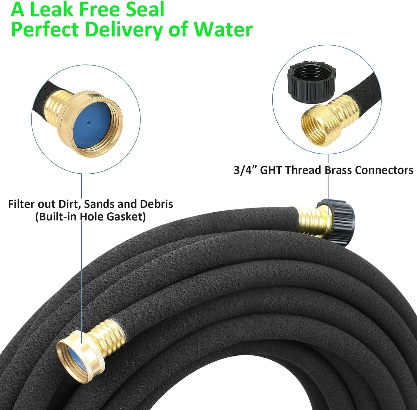 STYDDI Soaker Hose, 1/2" x 50 FT Round Rubber Garden Soaker Hose, Heavy Duty Water Seeper Soaker Hoses for Foundation Watering, Garden Beds, Garden, Lawn and Plants