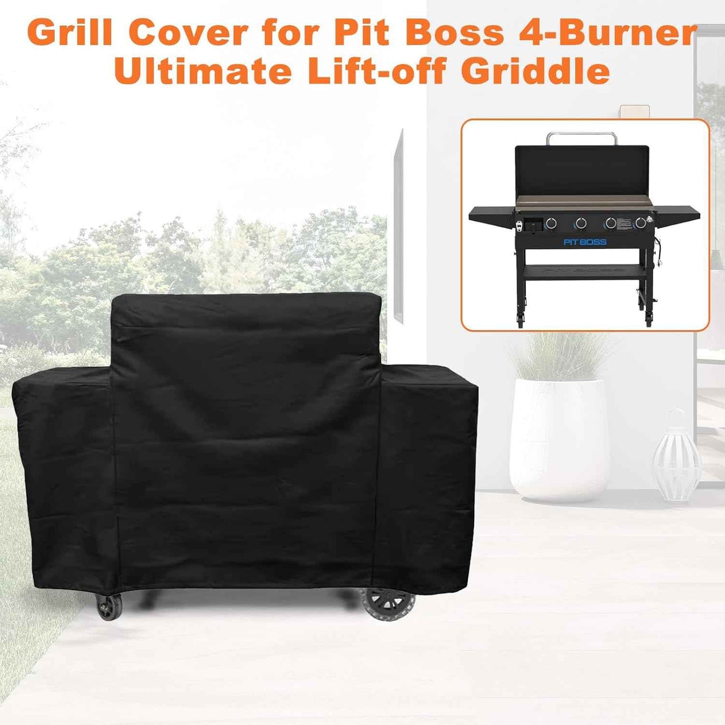 Grill Cover for Pit Boss 4-Burner Ultimate Lift-Off Griddle,64" L x 31" W x 35" H-Black 600D Heavy Duty Waterproof Resistant PitBoss Cover, Outdoor Grill Cover for Pit Boss Sierra 4B Ultimate Griddle