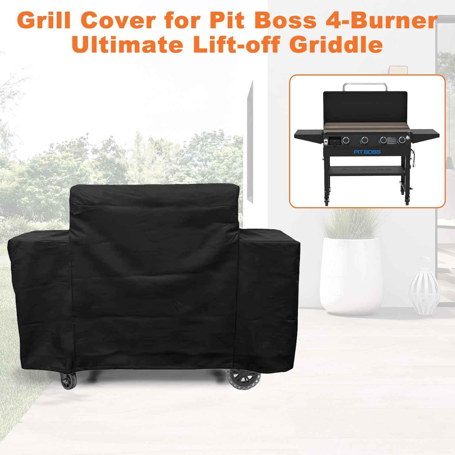 Grill Cover for Pit Boss 4-Burner Ultimate Lift-Off Griddle,64" L x 31" W x 35" H-Black 600D Heavy Duty Waterproof Resistant PitBoss Cover, Outdoor Grill Cover for Pit Boss Sierra 4B Ultimate Griddle