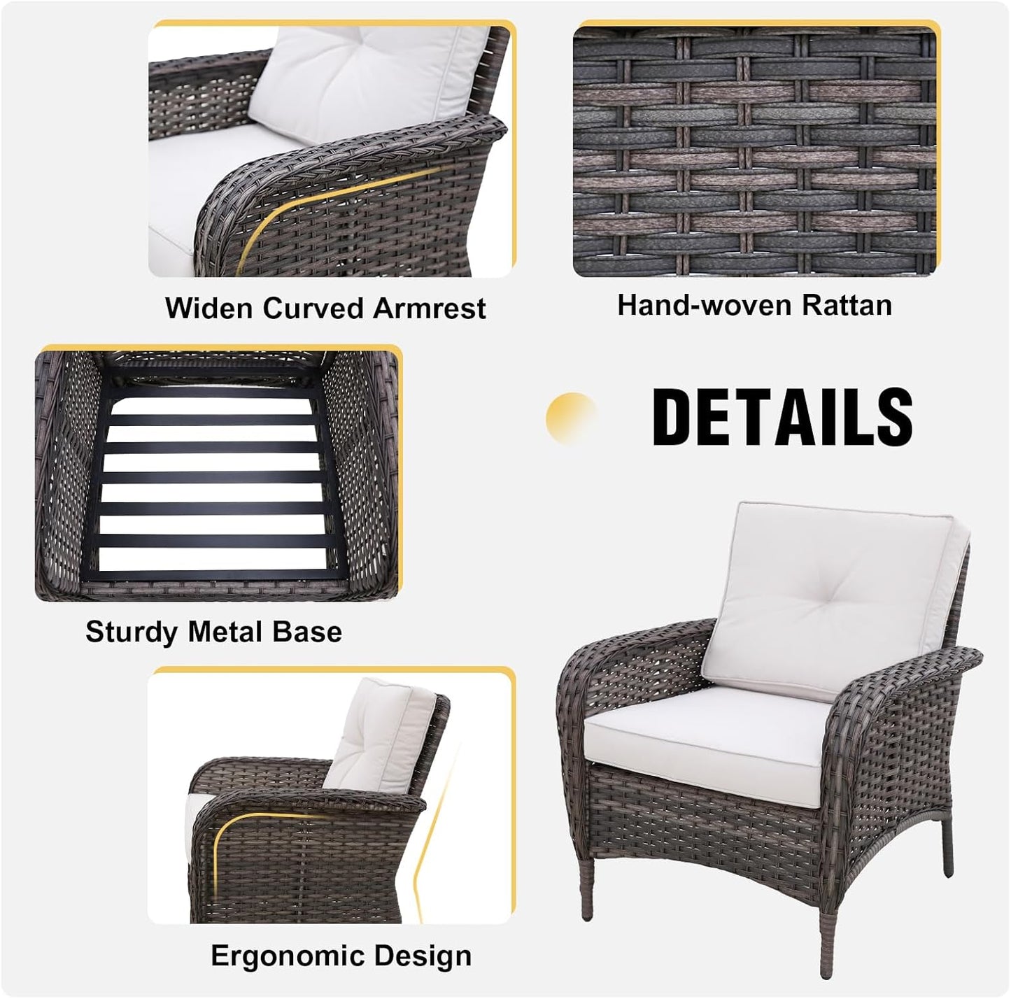 EAGLE PEAK Rustic Veranda Outdoor Patio Chairs, Wicker Furniture Set, Wicker Porch Chairs, Set of 4, Gray/Beige