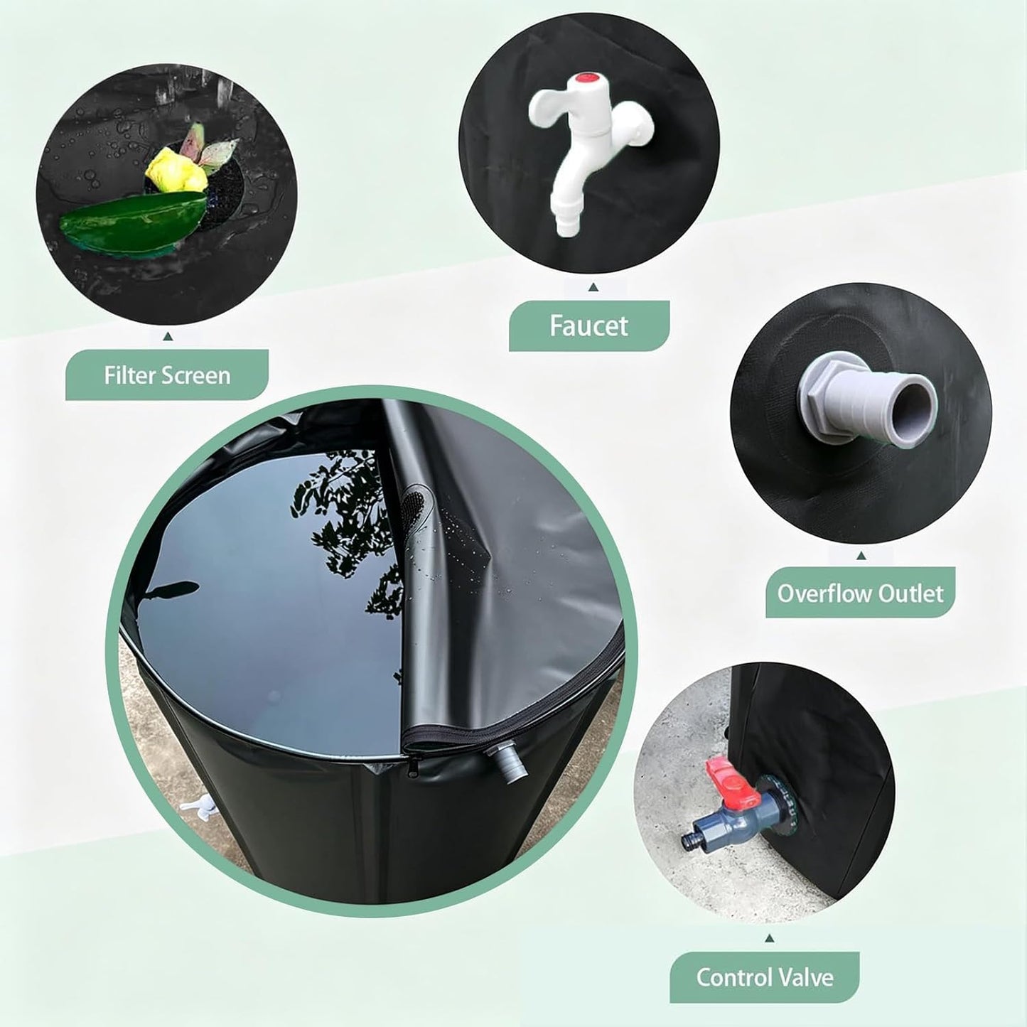 100 Gallon Rain Water Barrel, Portable Rainwater Collect System Water Storage Tank Collapsible Rain Barrel with Filter, Spigot & Overflow Kit (Reinforced Liner+Thickened Legs) - Black