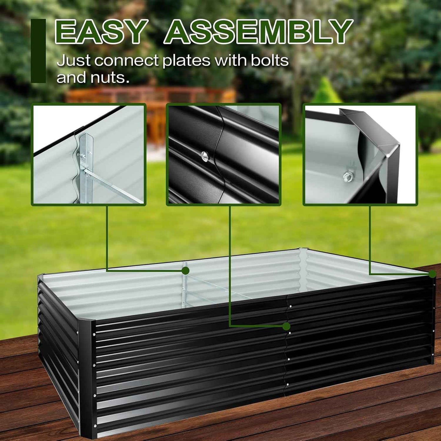 Metal Raised Bed Garden Bed Kit, 8x4x2ft Tall Galvanized Planter Raised Garden Boxes Outdoor, Large Metal Raised Garden Beds for Flowers, Vegetables, Herbs