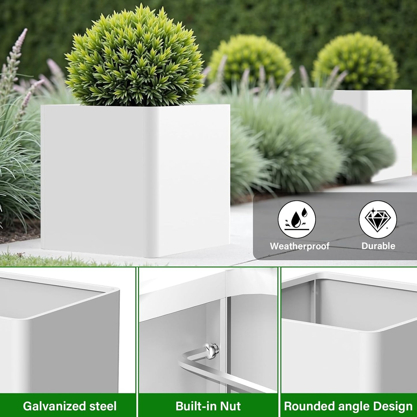 Large Outdoor Planter 26" L x 26" W x 26" H,Metal Square Planter for Outdoor Plants,Heavy Duty Modern Flower Plant Pot for Porch/Patio/Garden