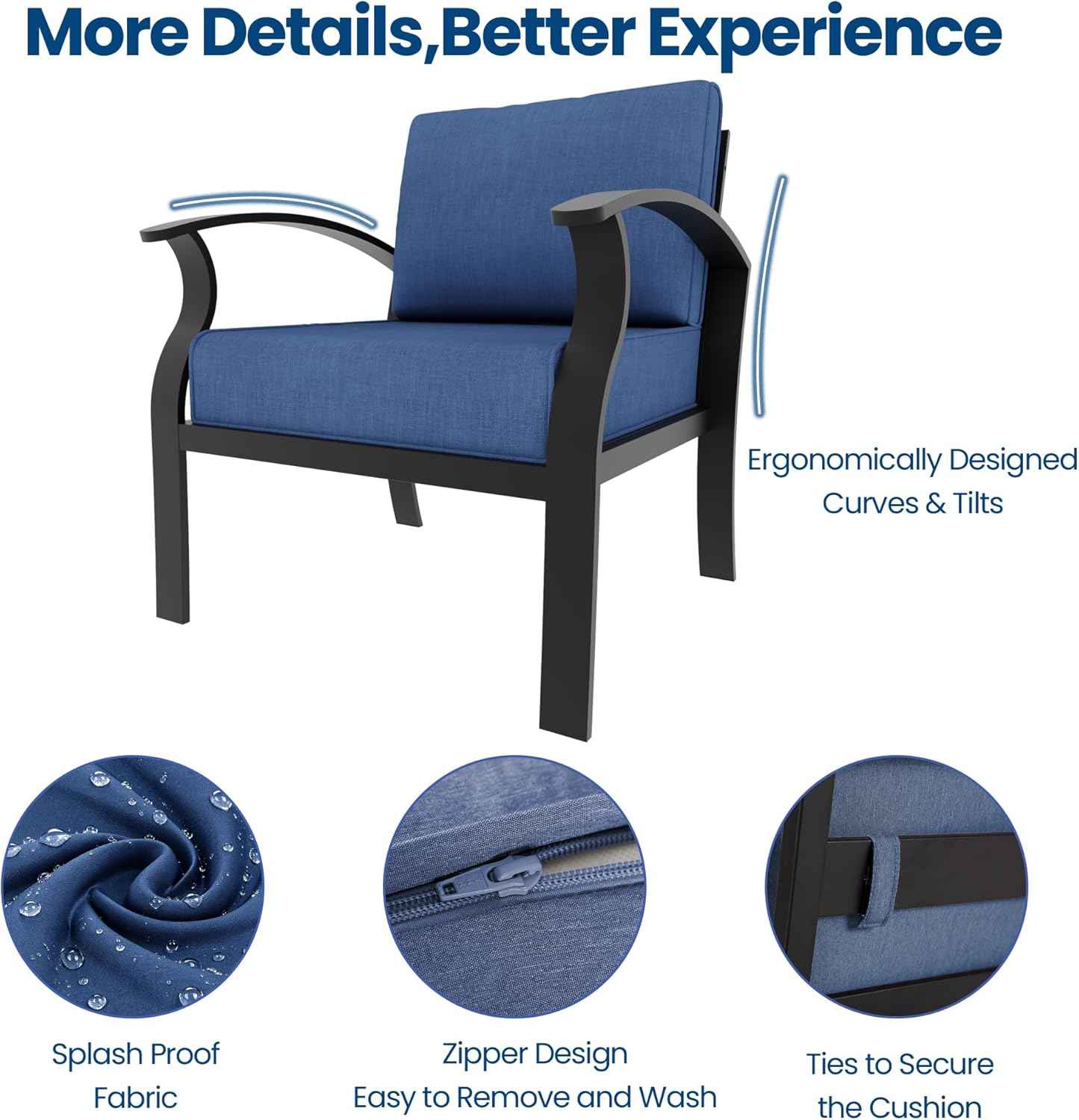 Aluminum Outdoor Patio Furniture Set,6 Pieces 7 Seats Patio Conversation Sets,Metal Patio Sectional Furniture Set with 5.1" Thickened Cushions,Swivel Rocking Chairs Set,Navy Blue