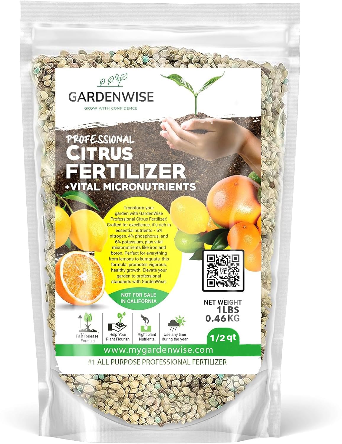 Professional Citrus Fertilizer + Vital Micronutrients; Perfect Balanced NPK for All Citrus; for Indoor and Outdoor Plants; Orange, Lime, Avocado and Lemon Tree Fertilizer (1/2 Quart)