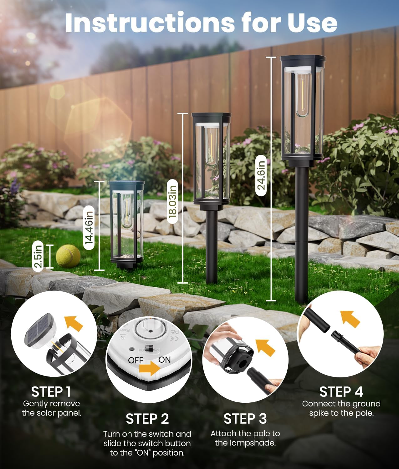 ALFIOT Solar Pathway Lights Outdoor, IP65 Waterproof Auto On/Off Solar Garden Lights Solar Powered Landscape Lighting for Yard Patio Walkway (Warm White, 4pack)