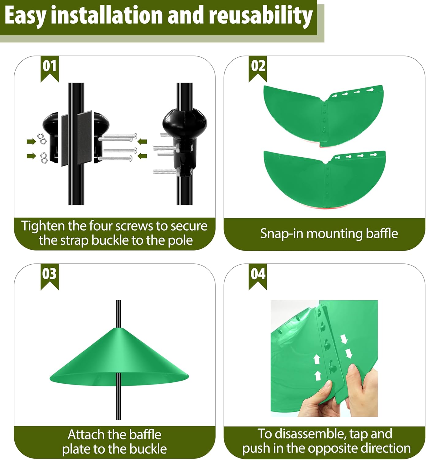 Squirrel Baffle for Bird Feeder Pole, 19-Inch Outdoor Bird Feeder Guard, Squirrel-Proof Birdhouse Baffles, Shepherd's Hook for Outside(LightGreen)