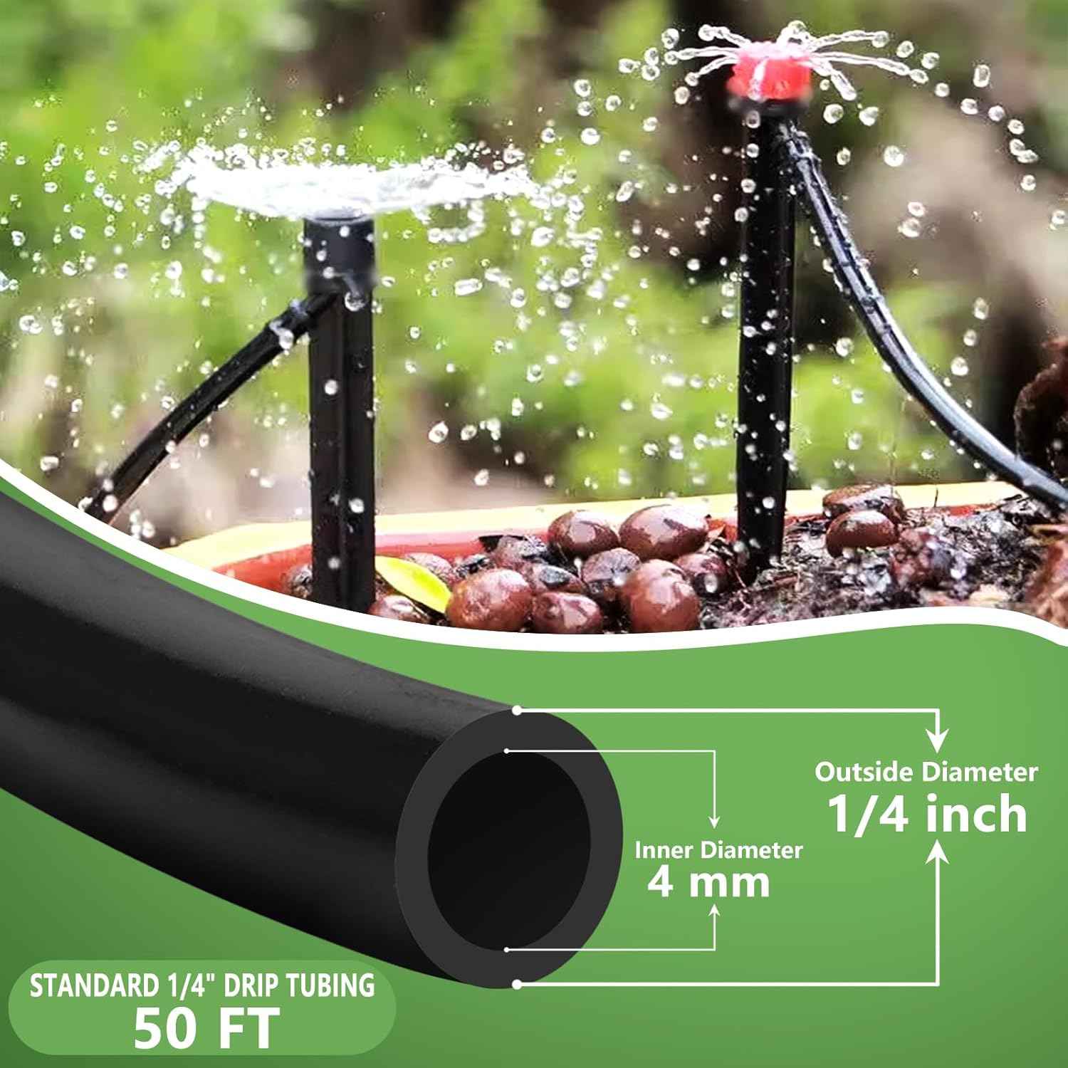 1/4 Inch Drip Irrigation Tubing, 50ft Blank Distribution Pipe Roll, Standard Size Flexible Drip Hose for Garden Watering, Greenhouse and Misting System, Black