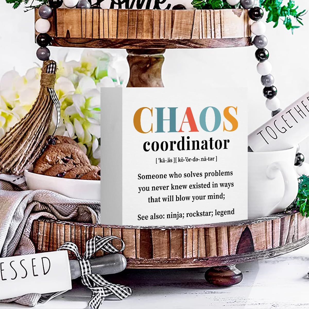 Chaos Coordinator Gifts Office Decor Wooden Box Sign, Administrative Professional Day Gifts Thank You Gifts for Boss Coworker Teacher Nurse Decorative Office Desk Accessories Table Shelf Plaque Sign
