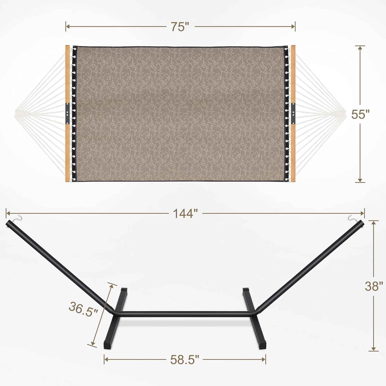 Homgava Two Person Hammock with Stand for Outside Heavy Duty, Outdoor Patio Hammock with Portable Steel Stand, Large Double Hammocks with Quick Dry Textilene Fabric,480lbs Capacity.Mocha