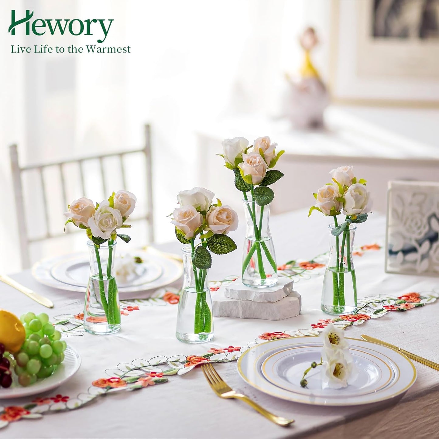 Hewory Glass Bud Vases for Centerpieces - Clear Small Flower Vase Set of 12, Modern Minimalist Cute Mini Decorative Bulk Vases for Wedding Bridal Shower Birthday Party Events Dining Room Table Decor