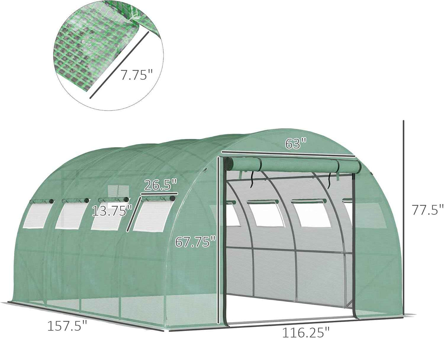 Ultimate Complete Greenhouse Kit, 13x10 Foot Walk-in Tunnel with Galvanized Steel Hoops, Includes 2 Zippered Mesh Doors & 10 Windows, Easy Assembly Green House