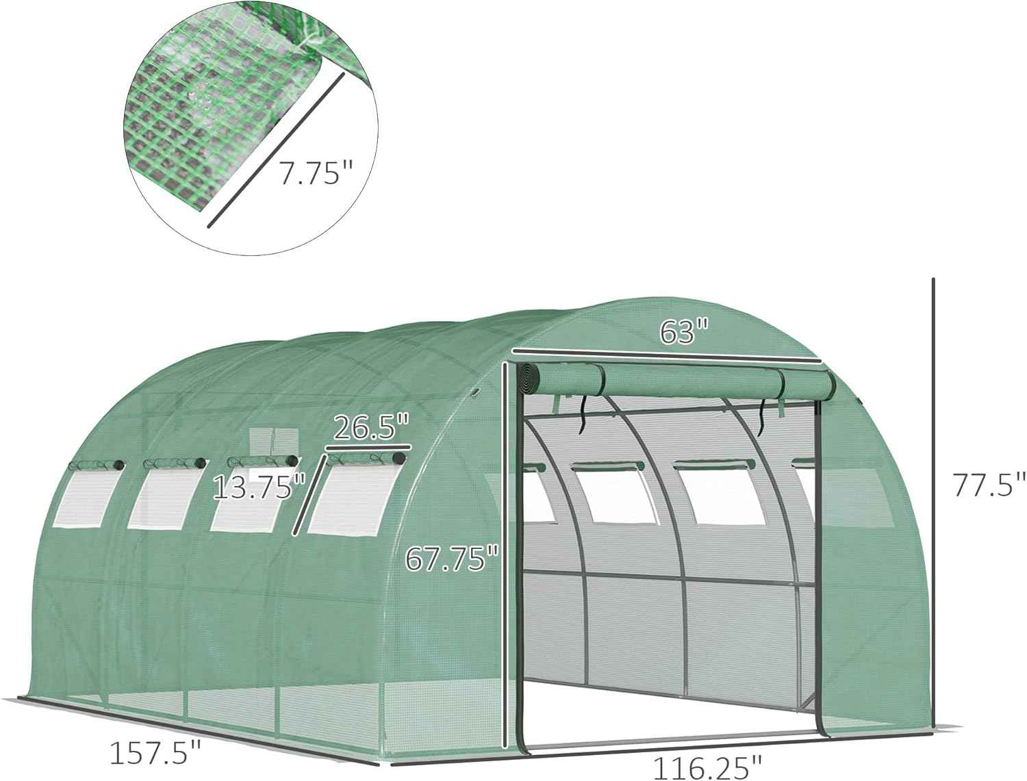 Ultimate Complete Greenhouse Kit, 13x10 Foot Walk-in Tunnel with Galvanized Steel Hoops, Includes 2 Zippered Mesh Doors & 10 Windows, Easy Assembly Green House