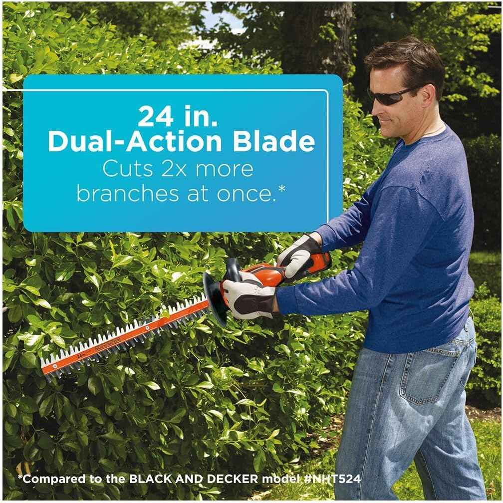 BLACK+DECKER 40V MAX Hedge Trimmer, Cordless, 24-Inch Blade, Battery and Charger Included (LHT2436)