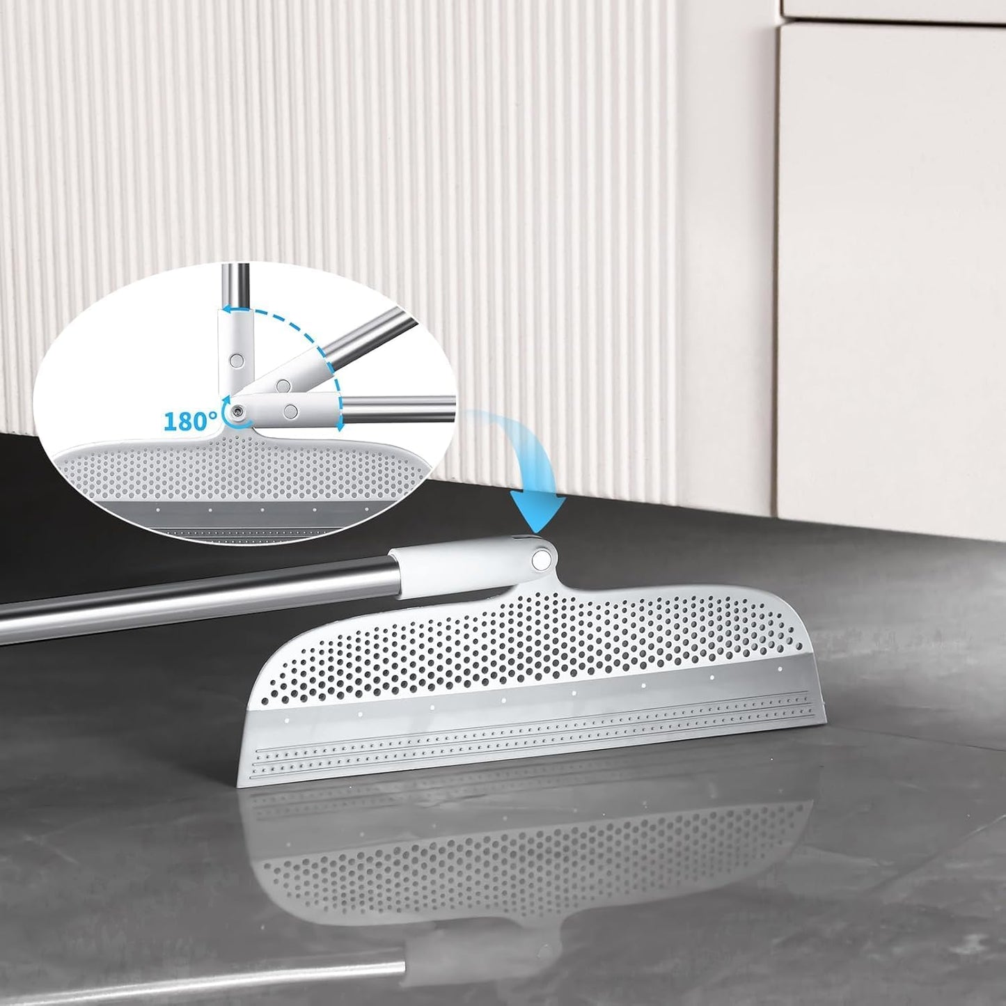 Rubber Squeegee Broom for Floor, 51.77'' Long Handle Multifunction Scraping Silicone Floor Sweeper, Pet Hair Remover Magic Broom for Carpets, Windows, Mirrors, Rugs, Hardwood, Tile Cleaning