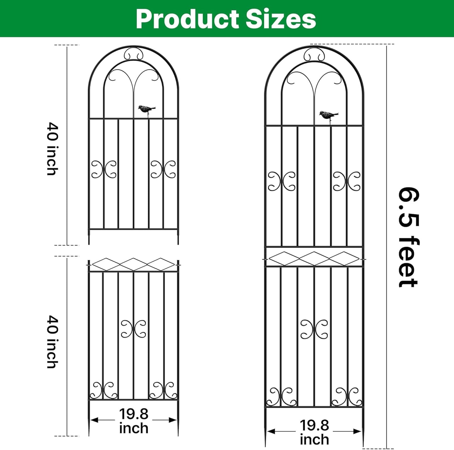 ARIFARO 78 inch Metal Garden Trellis for Climbing Plants, Pack of 2, Indoor/Outdoor Sturdy Decorative Plant Trellises for Potted Plants, House Plants, Climbing Vines, Bird Pattern