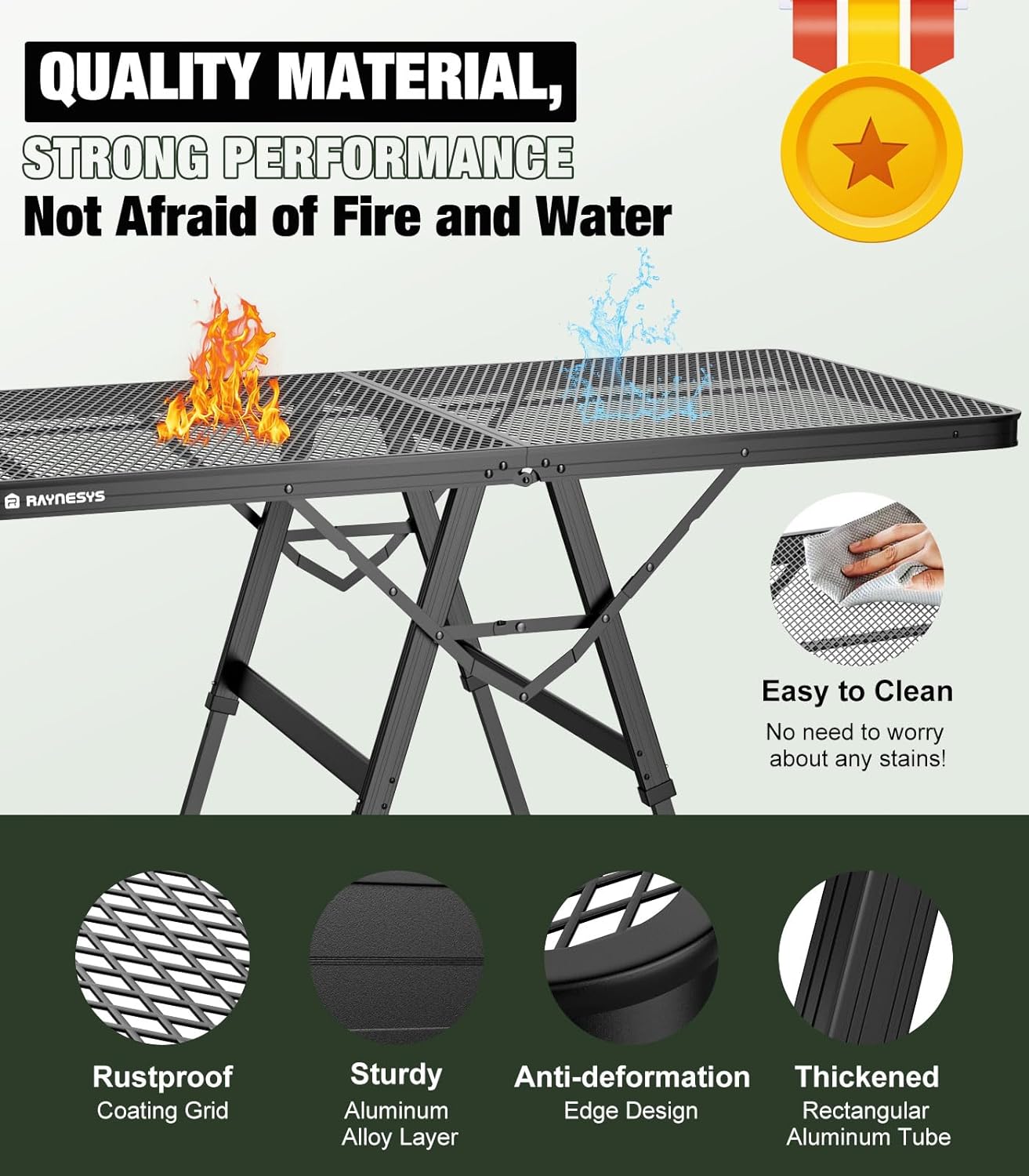 Foldable Grill Table with Mesh Desktop, 200lbs 4Ft Portable Folding Table, Height Adjustable Metal Table for Ourdoor, Camping, Picnic, BBQ and Beach, RV, 47.24" L x 23.62" W