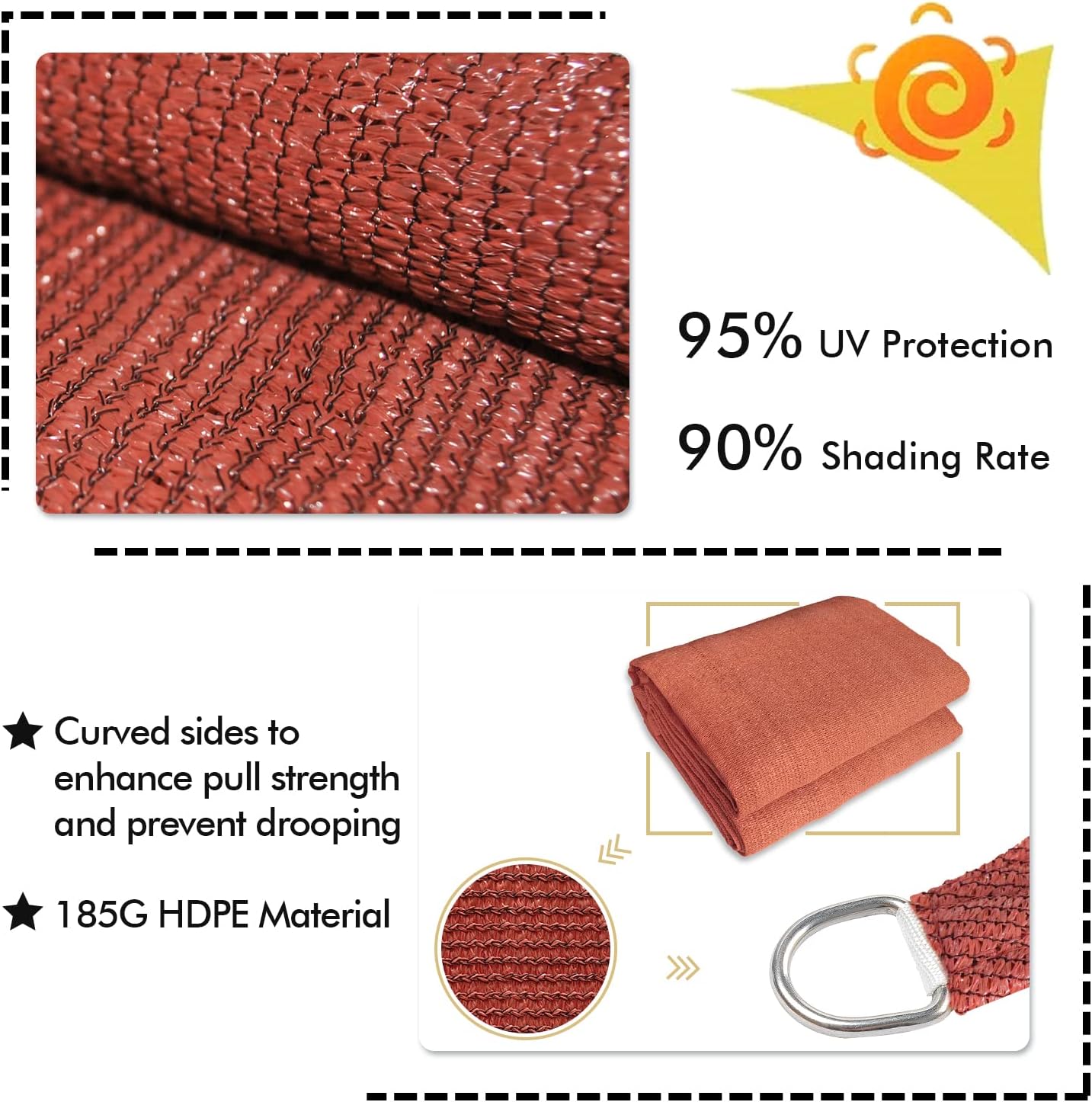 KANAGAWA 20'X24' Rust Red Custom Size Sun Shade Sail Rectangle UV Block Canopy Cover for Patio Backyard Lawn Garden Outdoor (Customized Available)