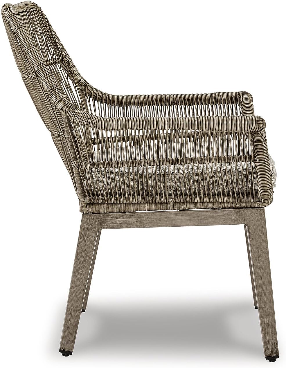 Signature Design by Ashley Beach Front Casual Outdoor Arm Chair with All-Weather Cushion, Set of 2, Resin Wicker with Aluminum Frame, 18.5" Seat Height, Beige