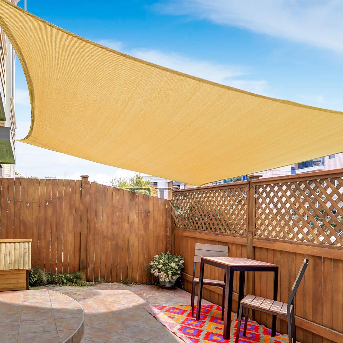 KANAGAWA Sun Shade Sail 10'x10' Sand Square UV Block Canopy Awning Shelter Fabric Cloth Screen for Outdoor Patio Garden Backyard Activities