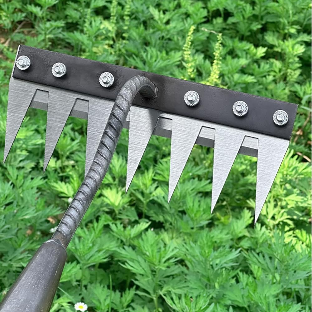 Gardening Hand Weeder Tool,Manual Weeder Tool with Detachable Blades, 4 Sizes High Carbon Steel Dual-Edge Design for Farm Garden Lawn Weed Removal, Soil Cultivation & Root Extraction (7 Tines)