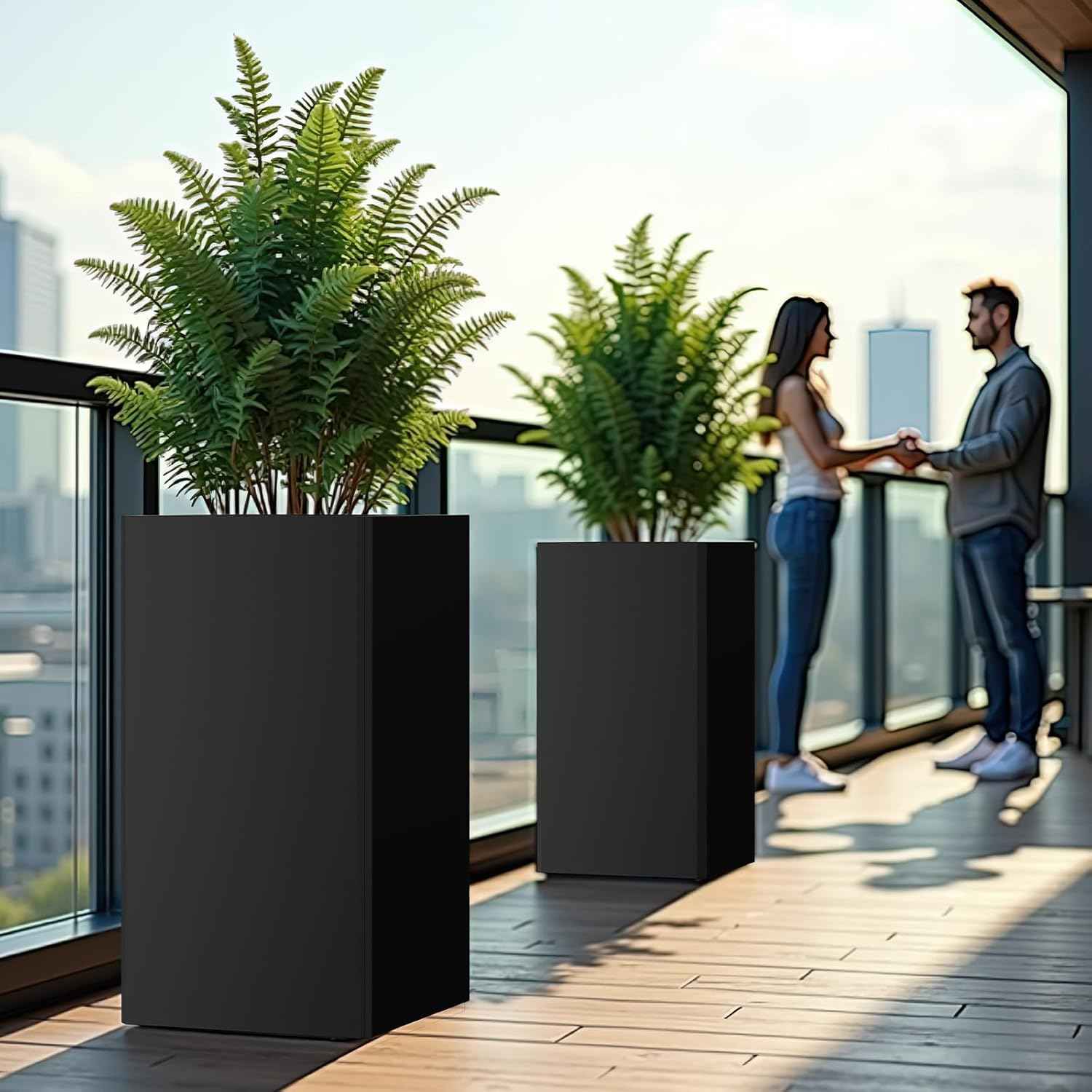 28" Extra Tall Galvanized Steel Planter, 14x14 Inch Large Metal Planter Box for Indoor & Outdoor Plants, with Drainage Holes & Internal Divider, Heavy Duty Flower Pot for Patio or Garden, DIY Assembly