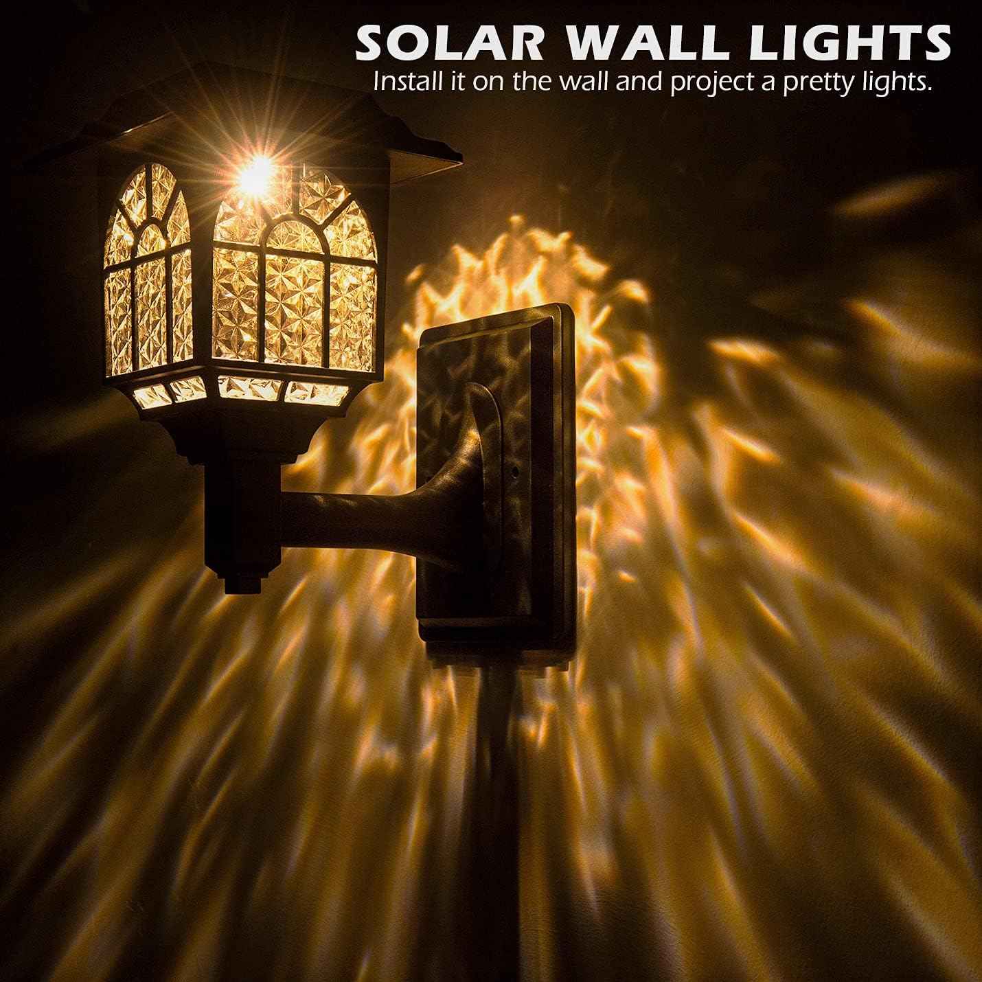 LeiDrail Solar Fence Lights, 4 Pack Solar Lights Outdoor Waterproof Lantern Warm White LED Wall Deck Post Landscape Lighting for Garden Yard Patio Front Door