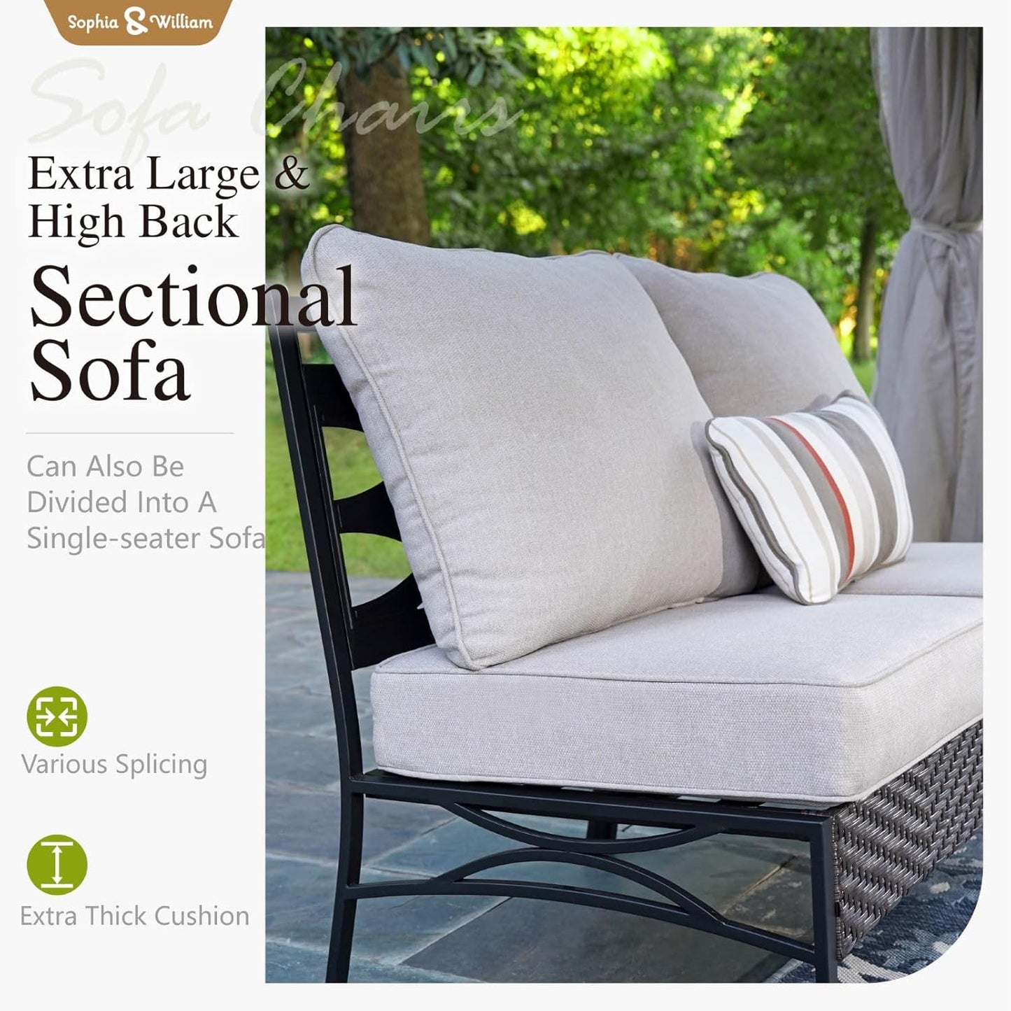 Sophia & William 2 Pieces Patio Furniture Sets, All-Weather Outdoor Sectional Armless Sofa (Beige)