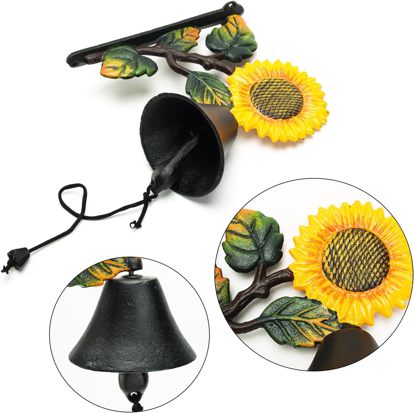 Sungmor Heavy Duty Cast Iron Sunflower Hand Bell - Hand-Painted Wall Decor for Indoor/Outdoor Use