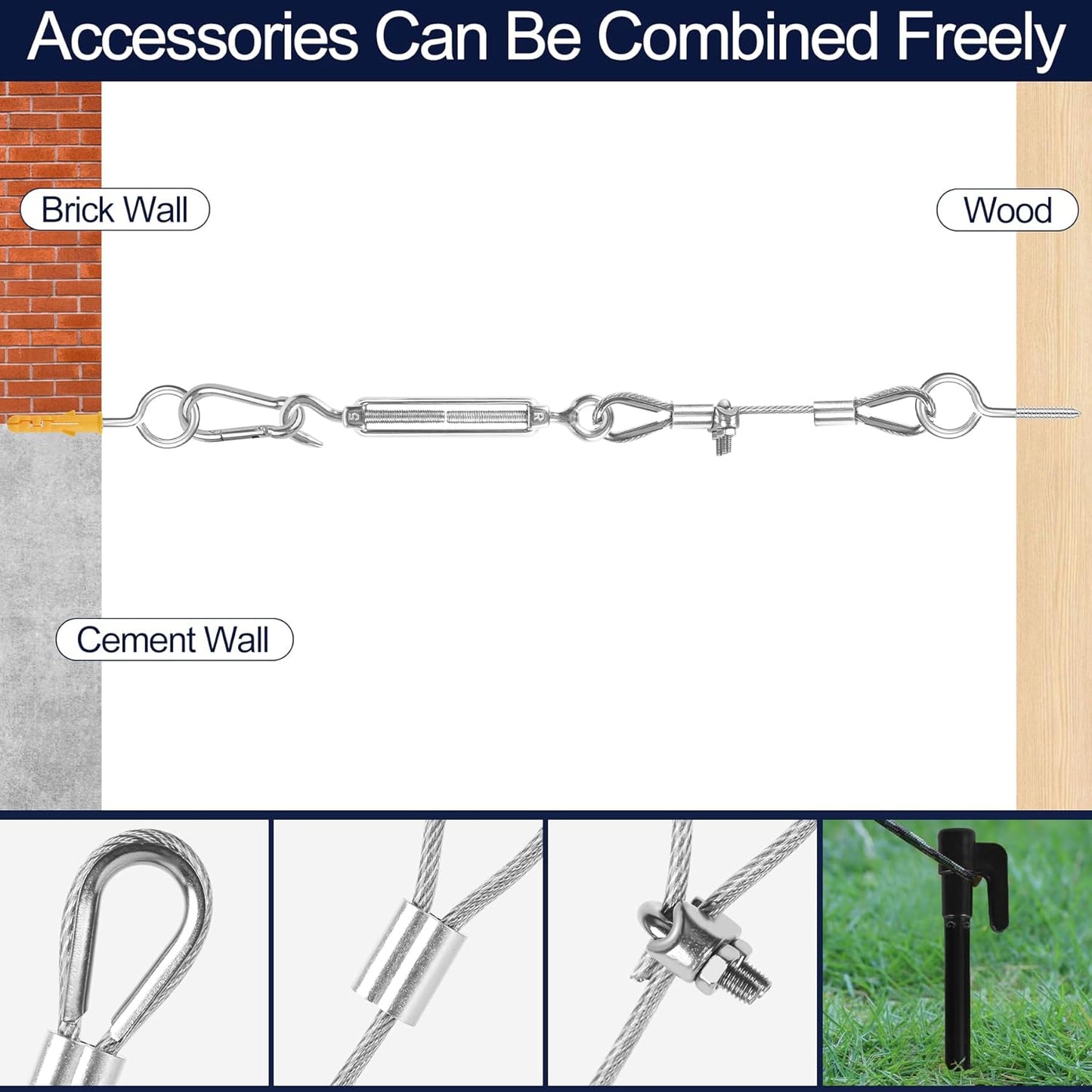 1/8" Wire Rope Kit 236FT Stainless Steel Aircraft Cable with M5 Turnbuckles, 7x7 Strand Core Vinyl Coated Guy Wire Tensioner Kit for Garden String Light, Pictuer, Clothes, Curtain Hanging