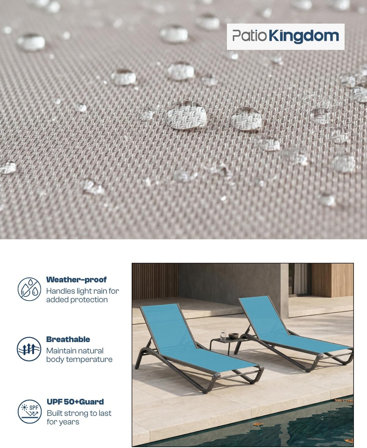 Set of 2 Patio Chaise Lounge Chairs, All-Weather Aluminum Pool Loungers for Outside, 5-Position Adjustable Sunbathing Chair for Deck, Backyard & Poolside, Rust-Proof, Sky Blue