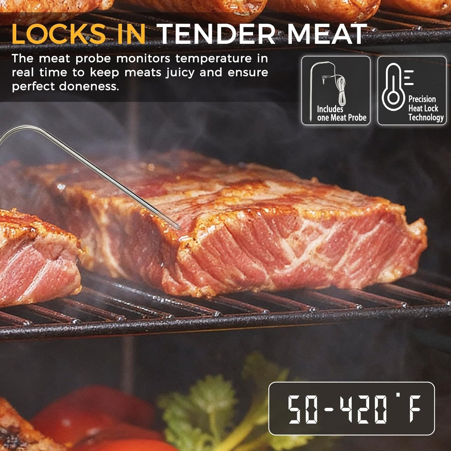 Pellet Smoker with Cover, Electric Wood Pellet Smoker Grill With Meat Probe and Hook, 616 Sq in Cooking Area LED Display Temperature Control, Outdoor Cooking, Patio, Garden Barbecue, Obsidian Black