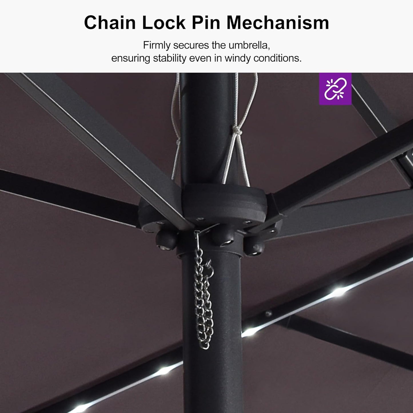 PURPLE LEAF 14ft Patio Umbrella with Solar Lights Outdoor Double-Side Market Umbrella with Base Included Rectangle Table Umbrella for Pool Garden Backyard, Light Grey