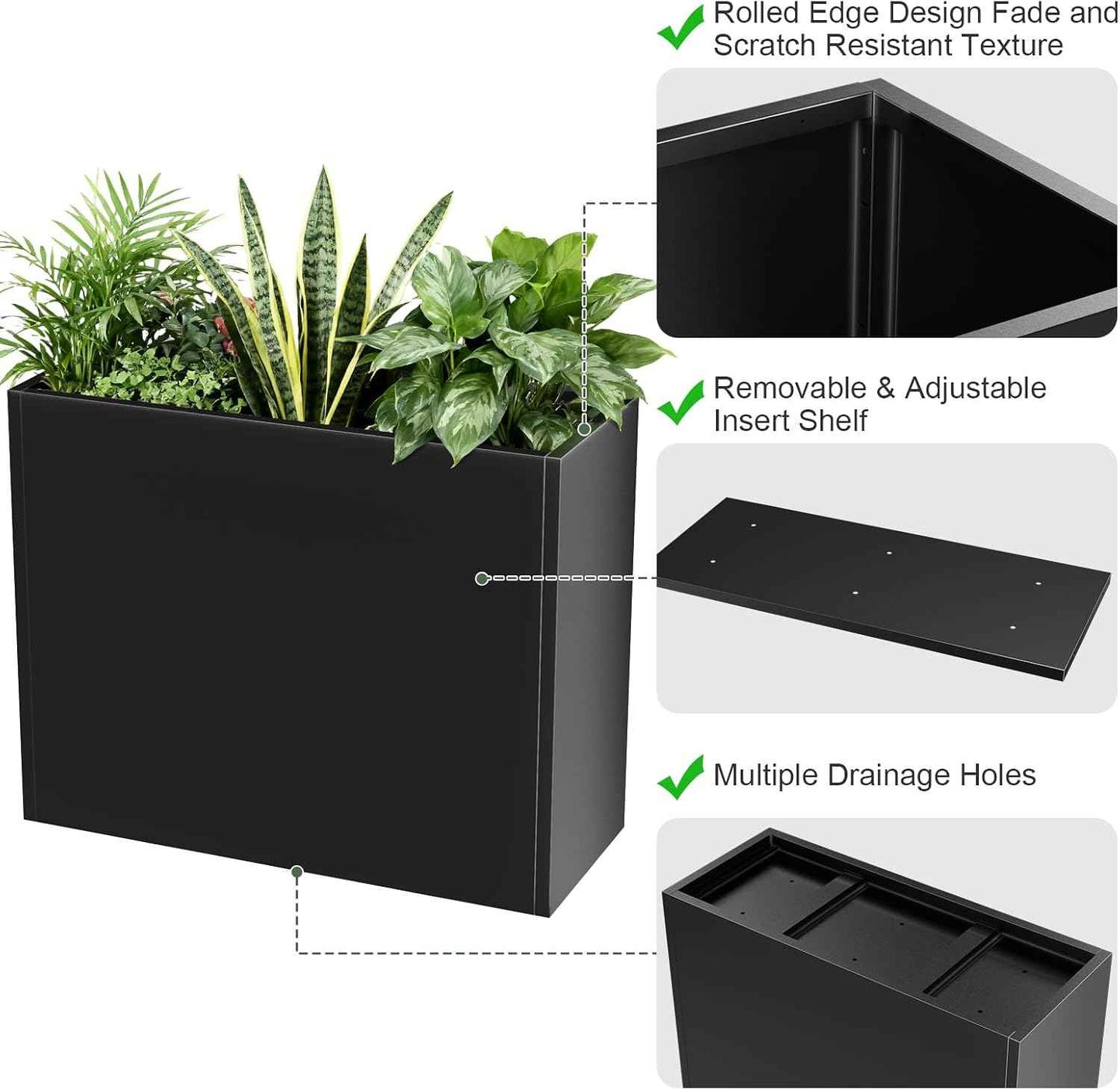 Nessxa Metal Planter Box for Outdoor Plants 38" L x 13" W x 30" H, Heavy Duty Steel Large Rectangular Planter Box with Removable Insert Shelf, Modern Décor for Tall Plants, Trees, Flowers (Black)
