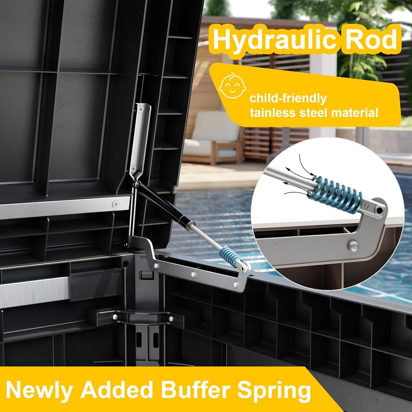 XXL 230 Gallon Large Resin Deck Box, Lockable Outdoor Storage Box for Patio Cushions Storage Furniture,Garden Tools, Pool Supplies, Weatherproof and UV Resistant- Black (230 Gallon)